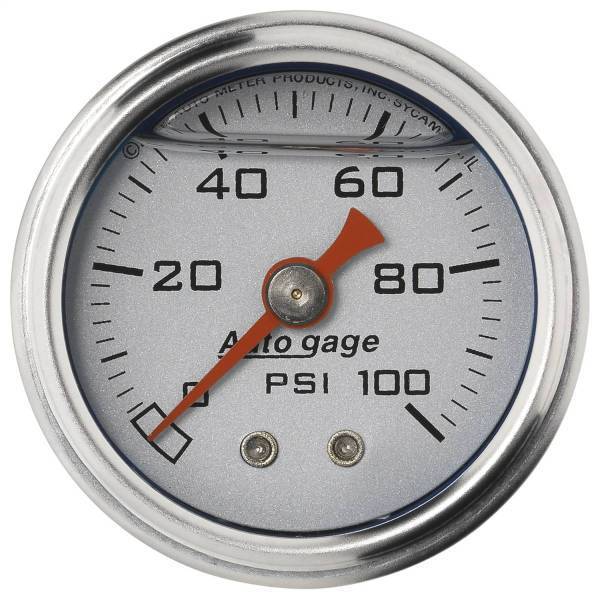 Autometer - AutoMeter GAUGE PRESS 1.5in. DIRECT MNT 100PSI LIQUID FILLED MECH SLVR 1/8in. NPTF M - 2180