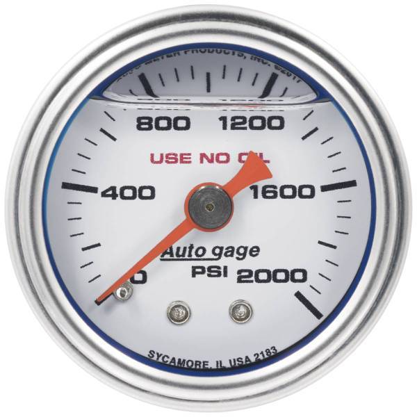 Autometer - AutoMeter GAUGE PRESS 1.5in. DIRECT MNT 2000PSI LIQUID FILLED MECH WHT 1/8in. NPTF - 2183