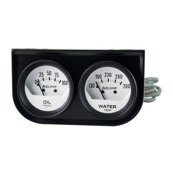 Autometer - AutoMeter GAUGE CONSOLE OILP/WTMP 2in. 100PSI/280deg.F WHT DIAL BLK BZL AUTOGAGE - 2323