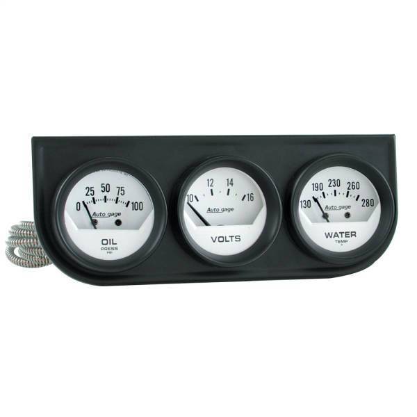 Autometer - AutoMeter GAUGE CONSOLE OILP/WTMP/VOLT 2in. 100PSI/280deg.F/16V WHT DIAL BLK BZL AG - 2324