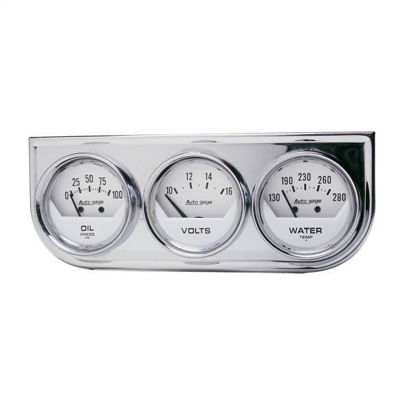 Autometer - AutoMeter GAUGE CONSOLE OILP/WTMP/VOLT 2in. 100PSI/280deg.F/16V WHT DIAL CHROME BZL - 2325