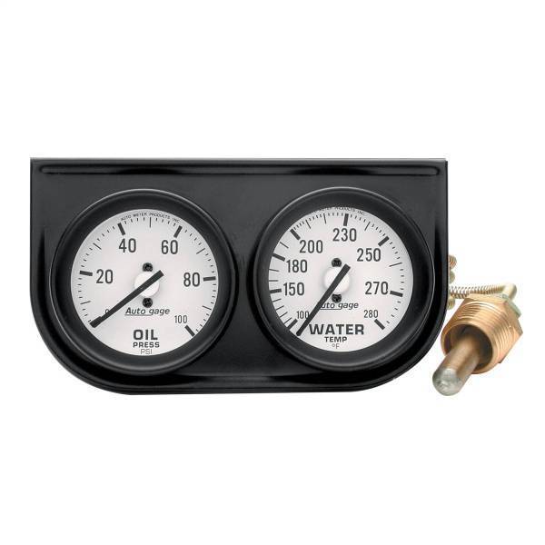 Autometer - AutoMeter GAUGE CONSOLE OILP/WTMP 2in. 100PSI/280deg.F WHT DIAL BLK BZL AUTOGAGE - 2326