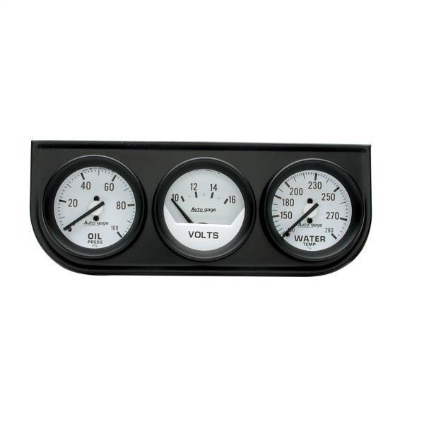 Autometer - AutoMeter GAUGE CONSOLE OILP/WTMP/VOLT 2in. 100PSI/280deg.F/16V WHT DIAL BLK BZL AG - 2327