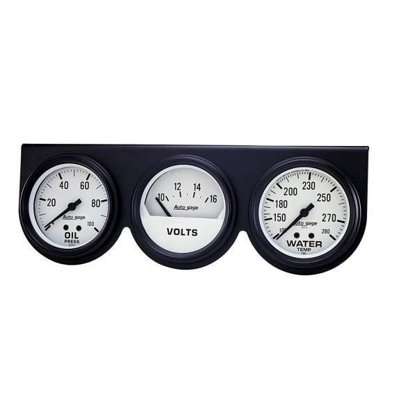 Autometer - AutoMeter GAUGE CONSOLE OILP/WTMP/VOLT 2 5/8in. 100PSI/280deg.F/16V WHT DIAL BLK BZL - 2328