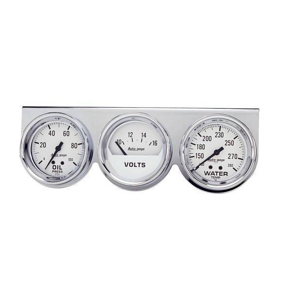 Autometer - AutoMeter GAUGE CONSOLE OILP/WTMP/VOLT 2 5/8in. 100PSI/280deg.F/16V WHT DIAL CHRME BZ - 2329