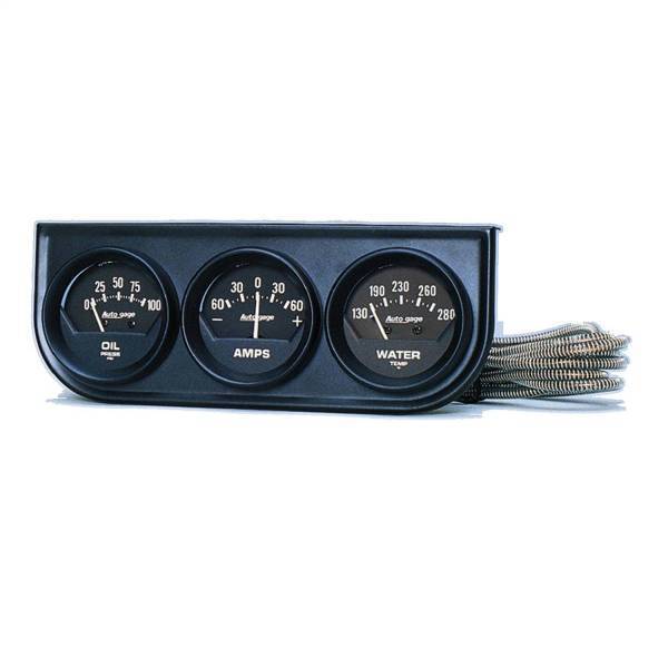 Autometer - AutoMeter GAUGE CONSOLE OILP/WTMP/AMP 2in. 100PSI/280deg.F/60A BLK DIAL BLK BZL AG - 2347