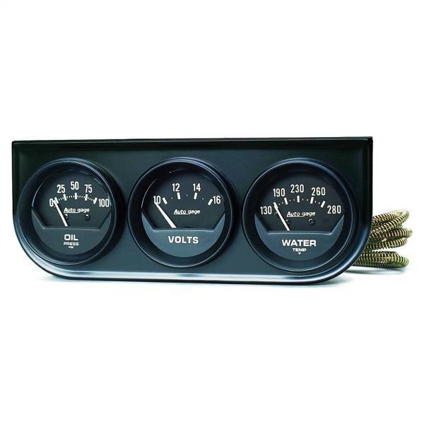 Autometer - AutoMeter GAUGE CONSOLE OILP/WTMP/VOLT 2in. 100PSI/280deg.F/16V BLK DIAL BLK BZL AG - 2348