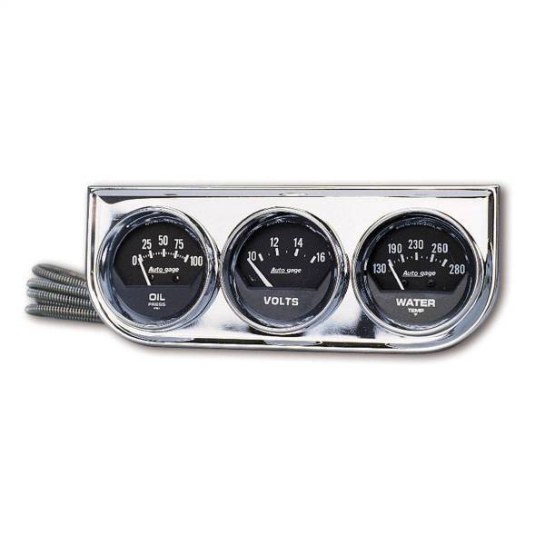 Autometer - AutoMeter GAUGE CONSOLE OILP/WTMP/VOLT 2in. 100PSI/280deg.F/16V BLK DIAL CHROME BZL - 2349