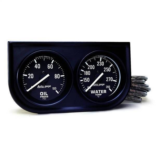 Autometer - AutoMeter GAUGE CONSOLE OILP/WTMP 2in. 100PSI/280deg.F BLK DIAL BLK BZL AUTOGAGE - 2392