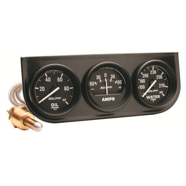 Autometer - AutoMeter GAUGE CONSOLE OILP/WTMP/AMP 2in. 100PSI/280deg.F/60A BLK DIAL BLK BZL AUTO - 2393