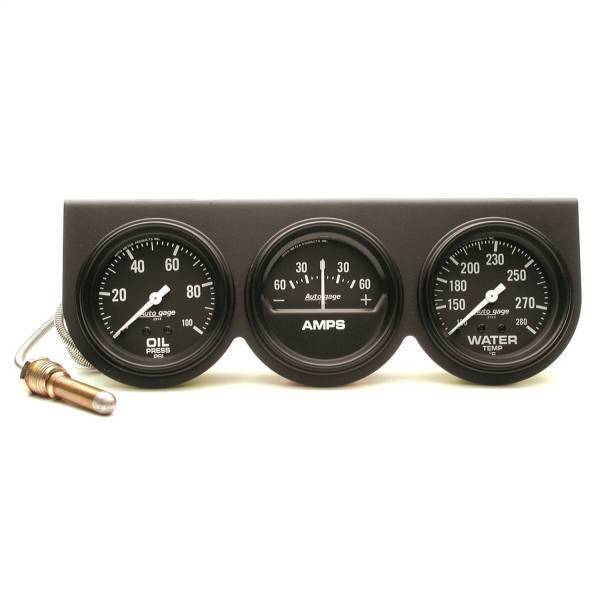 Autometer - AutoMeter GAUGE CONSOLE OILP/WTMP/AMP 2 5/8in. 100PSI/280deg.F/60A BLK DIAL BLK BZL - 2394