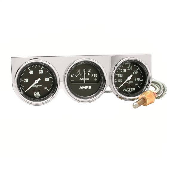 Autometer - AutoMeter GAUGE CONSOLE OILP/WTMP/AMP 2 5/8in. 100PSI/280deg.F/60A BLK DIAL CHROME BZ - 2395