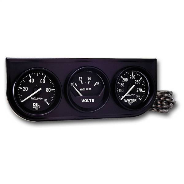 Autometer - AutoMeter GAUGE CONSOLE OILP/WTMP/VOLT 2in. 100PSI/280deg.F/18V MECH BLK DIAL BLK BZL - 2397