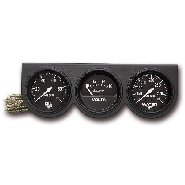 Autometer - AutoMeter GAUGE CONSOLE OILP/WTMP/VOLT 2 5/8in. 100PSI/280deg.F/16V BLK DIAL BLK BZL - 2398