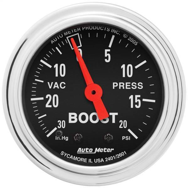 Autometer - AutoMeter GAUGE VAC/BOOST 2 1/16in. 30INHG-20PSI MECHANICAL TRADITIONAL CHROME - 2401