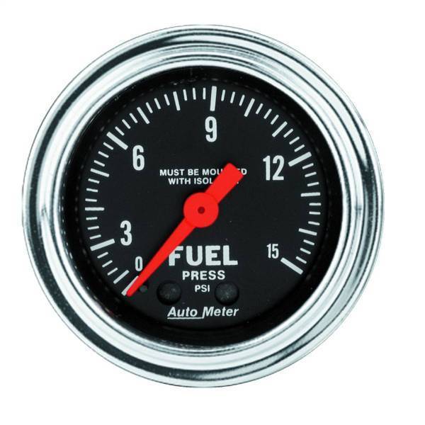 Autometer - AutoMeter GAUGE FUEL PRESSURE 2 1/16in. 15PSI MECH. W/ISOLATOR TRADITIONAL CHROME - 2413