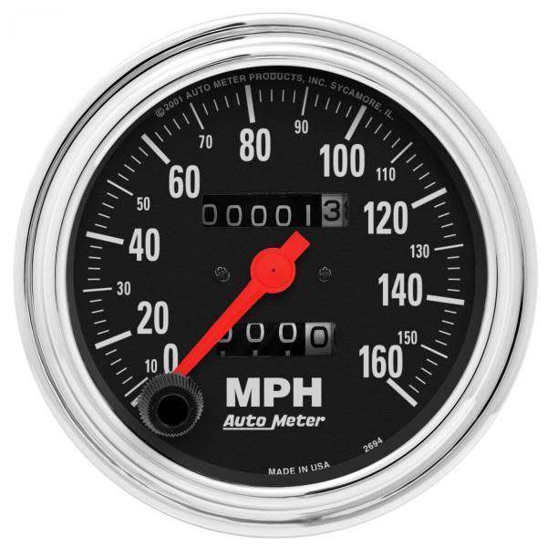 Autometer - AutoMeter GAUGE SPEEDOMETER 3 3/8in. 160MPH MECHANICAL TRADITIONAL CHROME - 2494