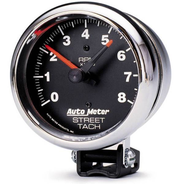 Autometer - AutoMeter GAUGE TACHOMETER 3 3/4in. 8K RPM PEDESTAL W/RED LINE TRADITIONAL CHROME - 2895