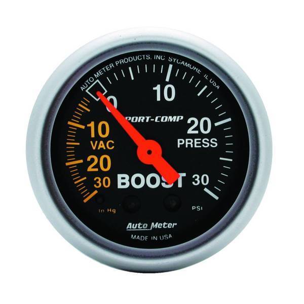 Autometer - AutoMeter GAUGE VAC/BOOST 2 1/16in. 30INHG-30PSI MECHANICAL SPORT-COMP - 3303