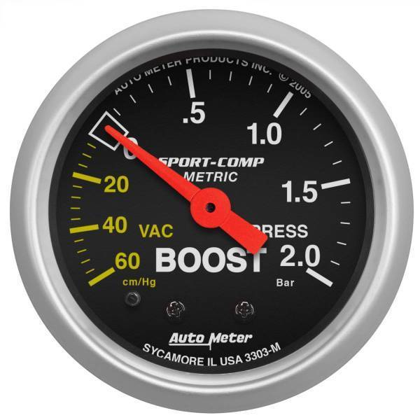 Autometer - AutoMeter GAUGE VAC/BOOST 2 1/16in. 60CMHG-2.0BAR MECHANICAL SPORT-COMP - 3303-M