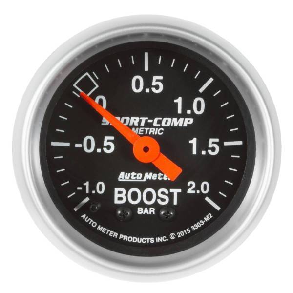 Autometer - AutoMeter GAUGE VAC/BOOST 2 1/16in.-1-+2 BAR MECHANICAL SPORT-COMP - 3303-M2