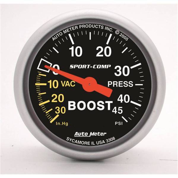 Autometer - AutoMeter GAUGE VAC/BOOST 2 1/16in. 30INHG-45PSI MECHANICAL SPORT-COMP - 3308