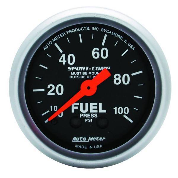 Autometer - AutoMeter GAUGE FUEL PRESSURE 2 1/16in. 100PSI MECHANICAL SPORT-COMP - 3312