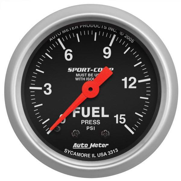 Autometer - AutoMeter GAUGE FUEL PRESSURE 2 1/16in. 15PSI MECHANICAL W/ISOLATOR SPORT-COMP - 3313