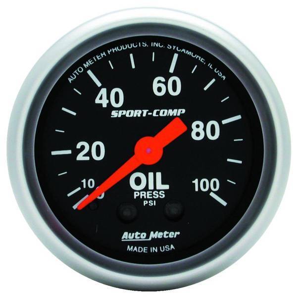 Autometer - AutoMeter GAUGE OIL PRESSURE 2 1/16in. 100PSI MECHANICAL SPORT-COMP - 3321