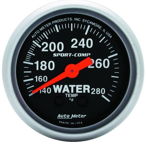 Autometer - AutoMeter GAUGE WATER TEMP 2 1/16in. 140-280deg.F MECHANICAL SPORT-COMP - 3331