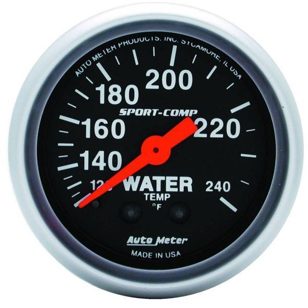 Autometer - AutoMeter GAUGE WATER TEMP 2 1/16in. 120-240deg.F MECHANICAL 12FT. SPORT-COMP - 3333