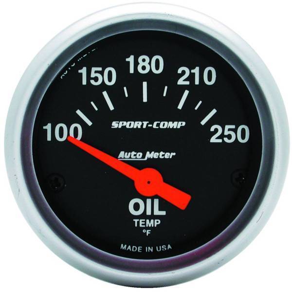 Autometer - AutoMeter GAUGE OIL TEMP 2 1/16in. 100-250deg.F ELECTRIC SPORT-COMP - 3347