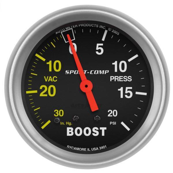 Autometer - AutoMeter GAUGE VAC/BOOST 2 5/8in. 30INHG-20PSI MECHANICAL SPORT-COMP - 3401