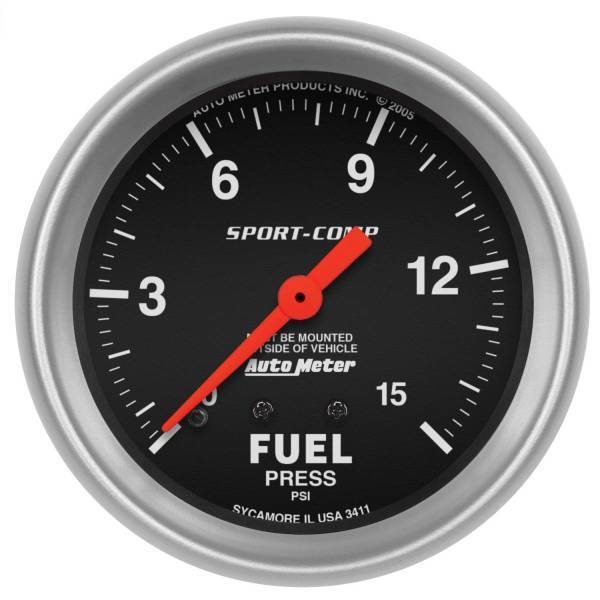 Autometer - AutoMeter GAUGE FUEL PRESSURE 2 5/8in. 15PSI MECHANICAL SPORT-COMP - 3411