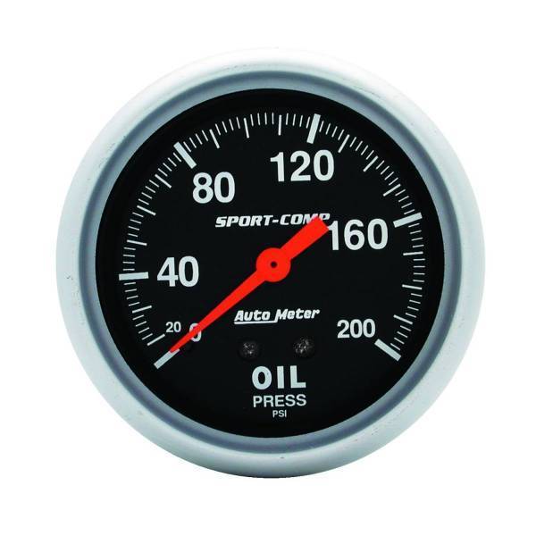 Autometer - AutoMeter GAUGE OIL PRESSURE 2 5/8in. 200PSI MECHANICAL SPORT-COMP - 3422