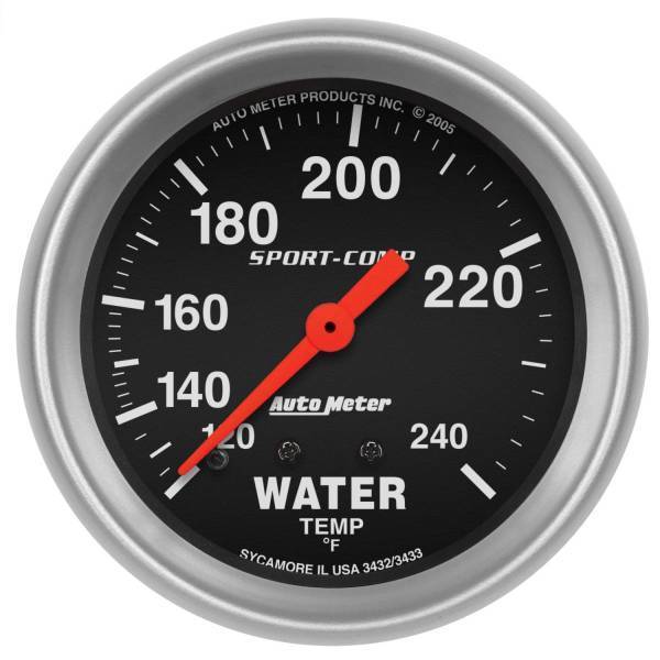 Autometer - AutoMeter GAUGE WATER TEMP 2 5/8in. 120-240deg.F MECHANICAL SPORT-COMP - 3432