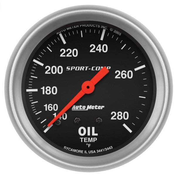 Autometer - AutoMeter GAUGE OIL TEMP 2 5/8in. 140-280deg.F MECHANICAL 12 FT. SPORT-COMP - 3443