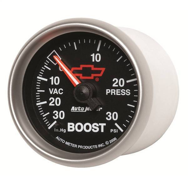 Autometer - AutoMeter GAUGE VAC/BOOST 2 1/16in. 30INHG-30PSI MECHANICAL CHEVY RED BOWTIE BLACK - 3603-00406