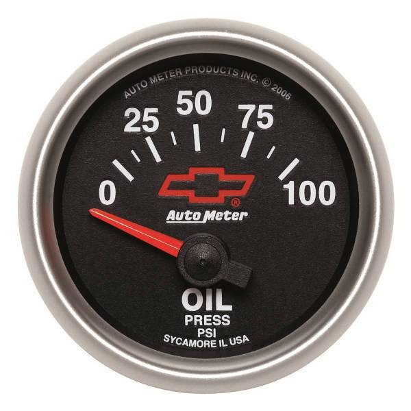 Autometer - AutoMeter GAUGE OIL PRESSURE 2 1/16in. 100PSI ELECTRIC CHEVY RED BOWTIE BLACK - 3627-00406