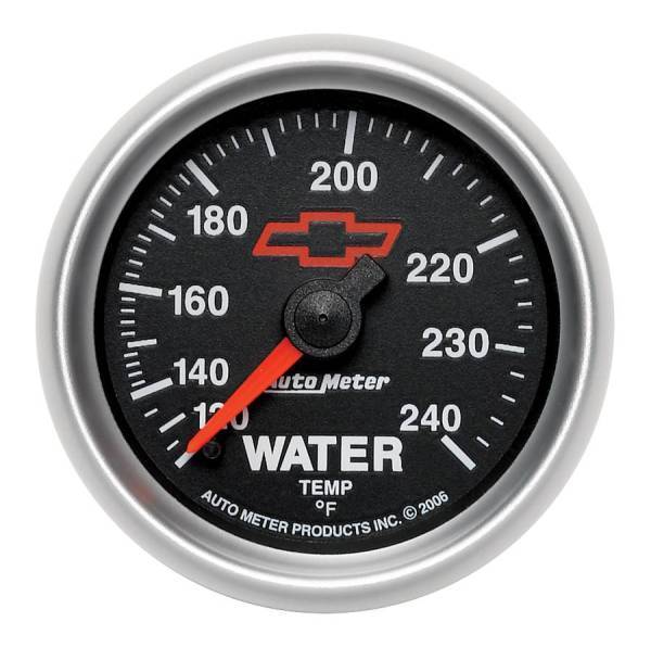 Autometer - AutoMeter GAUGE WATER TEMP 2 1/16in. 120-240deg.F MECHANICAL CHEVY RED BOWTIE BLACK - 3632-00406