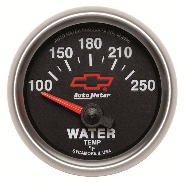 Autometer - AutoMeter GAUGE WATER TEMP 2 1/16in. 100-250deg.F ELECTRIC CHEVY RED BOWTIE BLACK - 3637-00406