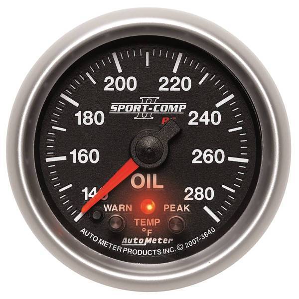 Autometer - AutoMeter GAUGE OIL TEMP 2 1/16in. 140-280deg.F STEPPER MOTOR W/PEAK/WARN SPORT-COMP - 3640