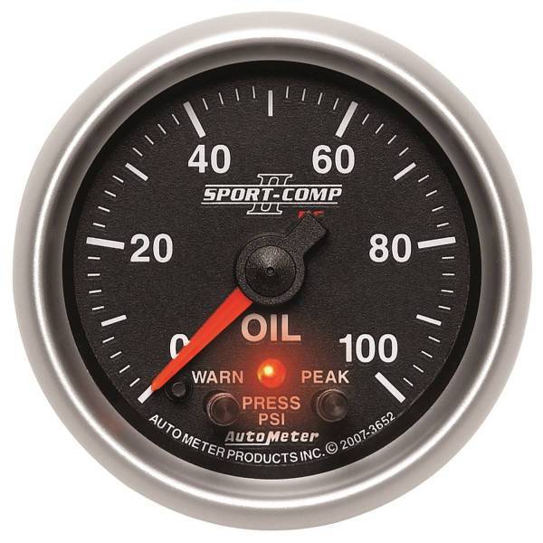 Autometer - AutoMeter GAUGE OIL PRESS 2 1/16in. 100PSI DIGITAL STPR MTR W/PK/WRN SPORT-COMP II - 3652