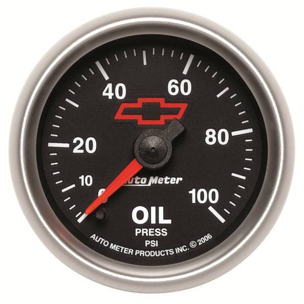 Autometer - AutoMeter GAUGE OIL PRESSURE 2 1/16in. 100PSI DIGITAL STEPPER MOTOR CHEVY RED BOWTIE - 3653-00406