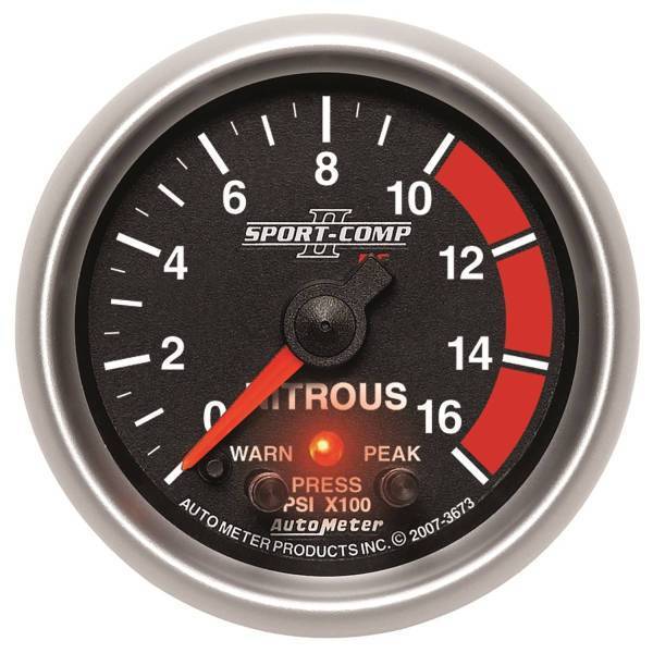 Autometer - AutoMeter GAUGE NITROUS PRESS 2 1/16in. 1600PSI STEPPER MOTOR W/PK/WRN SPORT-COMP II - 3673