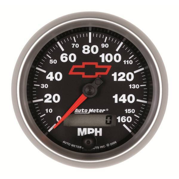 Autometer - AutoMeter GAUGE SPEEDOMETER 3 3/8in. 160MPH ELEC. PROGRAMMABLE CHEVY RED BOWTIE BLAC - 3688-00406