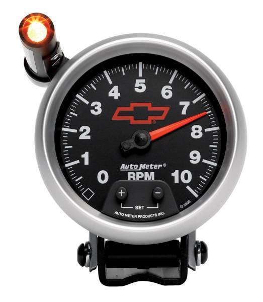 Autometer - AutoMeter GAUGE TACHOMETER 3 3/4in. 10K RPM PEDESTAL W/EXT. QUICK-LITE CHEVY RED BOWT - 3690-00406