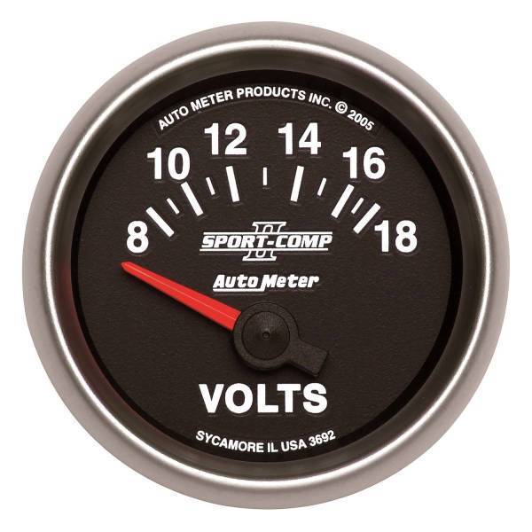 Autometer - AutoMeter GAUGE VOLTMETER 2 1/16in. 18V ELECTRIC SPORT-COMP II - 3692