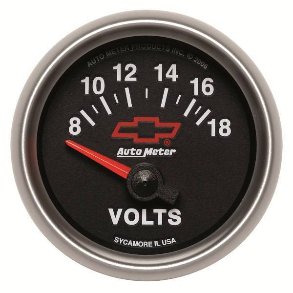 Autometer - AutoMeter GAUGE VOLTMETER 2 1/16in. 18V ELECTRIC CHEVY RED BOWTIE BLACK - 3692-00406