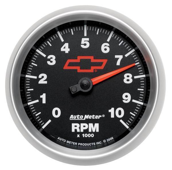 Autometer - AutoMeter GAUGE TACHOMETER 3 3/8in. 10K RPM IN-DASH CHEVY RED BOWTIE BLACK - 3697-00406